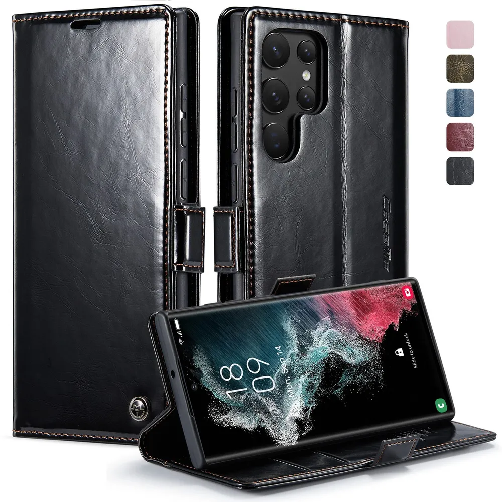 Caseme Кожаный книжка чехол для Samsung Galaxy S22 Ultra 6,8 дюйма с визитницей из экокожи, вариант