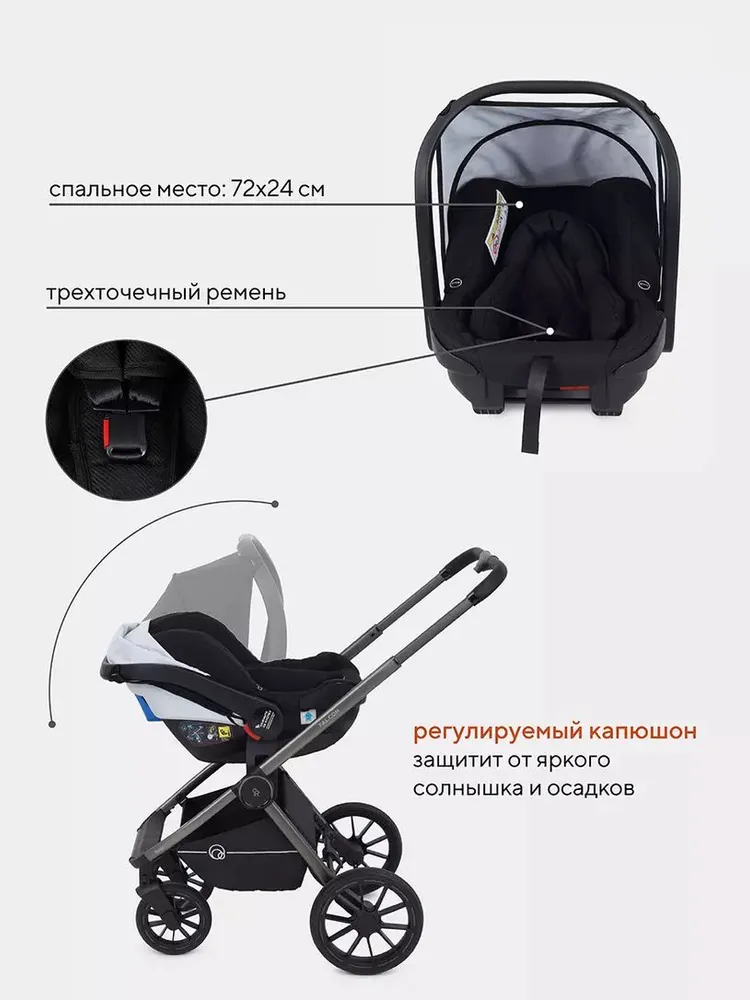 Коляска 3-в-1 RANT FALCON RA098 Black (чёрный), черный, фото 3