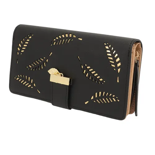 Женский длинный кошелек, большая вместимость, кошелек из искусственной кожи с ажурным листовым узоро