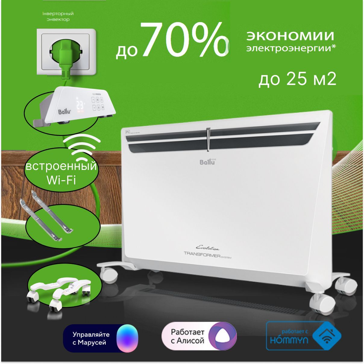 Энергоэффективный инверторный конвектор Ballu Evolution BEC/EVU-2000-4I ...