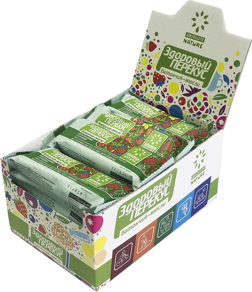 Батончик-мюсли "Здоровый перекус" (Absolute Nature) с клубникой 55 гр ...