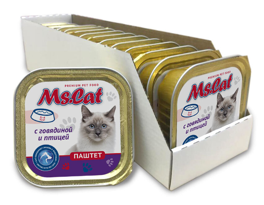 Мясные консервы для кошек Ms.Cat Паштет с говядиной и птицей, 100 гр.*15 шт  #1