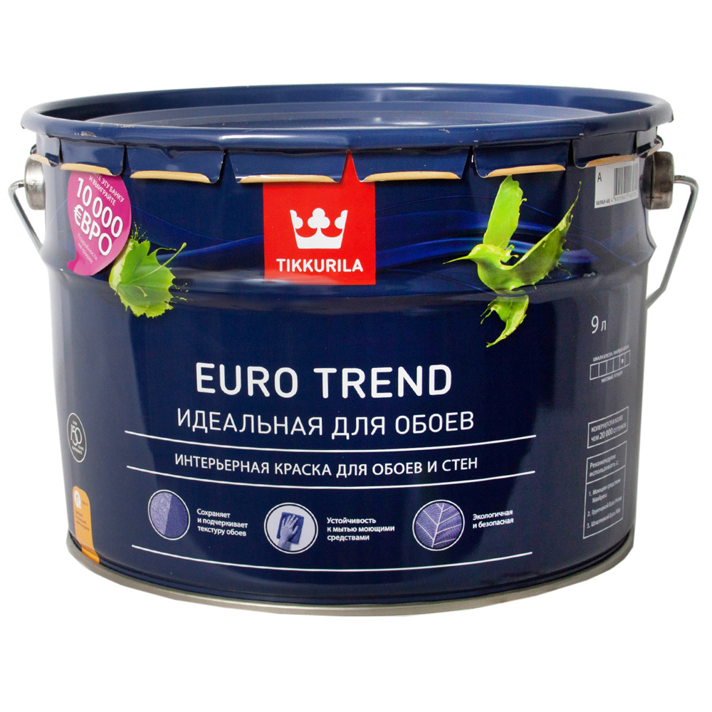 Краска Tikkurila EURO TREND, Водно-дисперсионная, Матовое покрытие, белый -  купить в интернет-магазине OZON по выгодной цене (222761597)