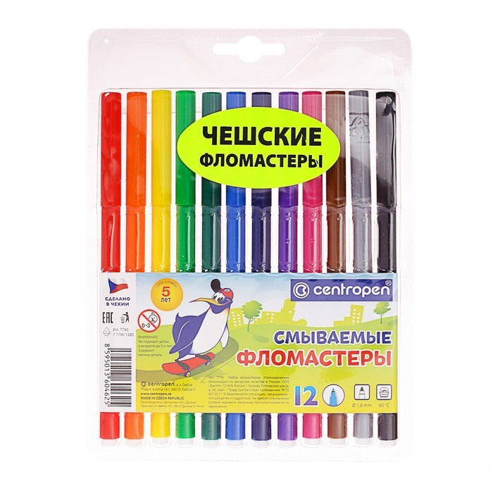 Фломастеры 12 цветов Centropen 7790 Washable 1.8 мм , блистер, европодвес, линия 1.0 мм  #1