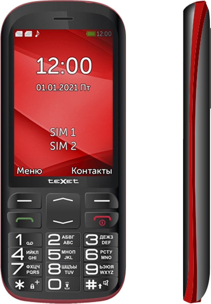 Мобильный телефон TEXET TM-B409 черный-красный, 2 SIM, Bluetooth, Фонарик, Кнопка SOS, Крупные клавиши #1