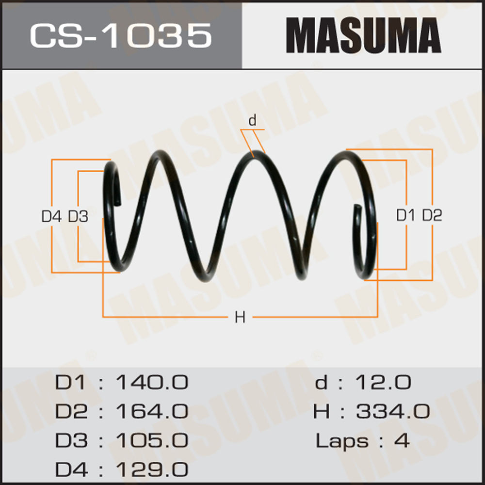 Пружина подвески TOYOTA COROLLA (E120) 00-06, FIELDER 00-06, ALLEX 01-06 пердняя MASUMA  #1