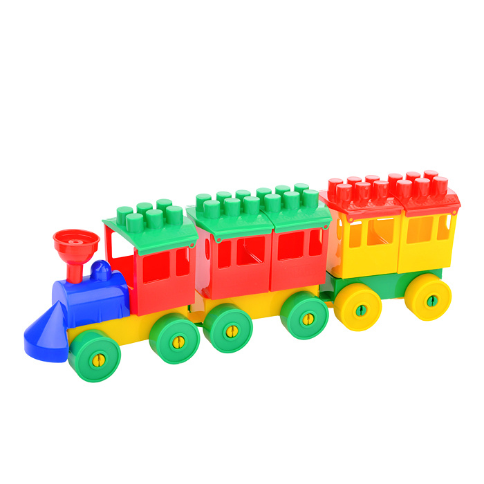 Конструктор пластиковый для детей Паровоз с двумя вагонами / 009896 ...