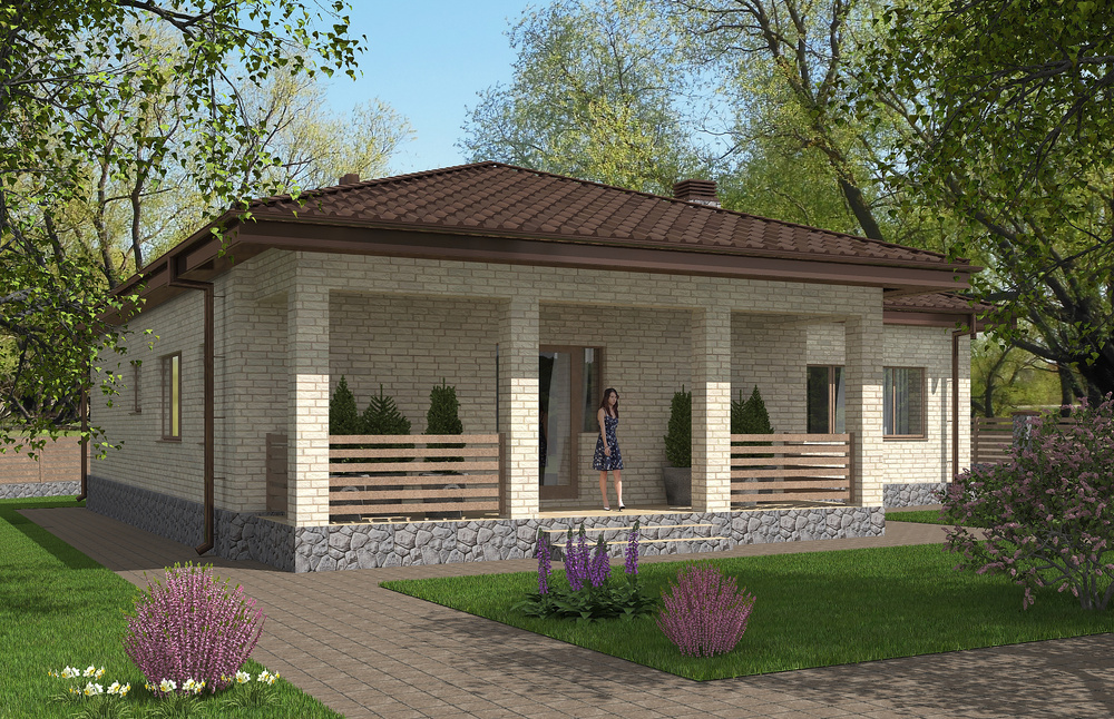 Проект Rg5481 - Проект одноэтажного дома с террасами (140 м2, 15м x17м)  #1