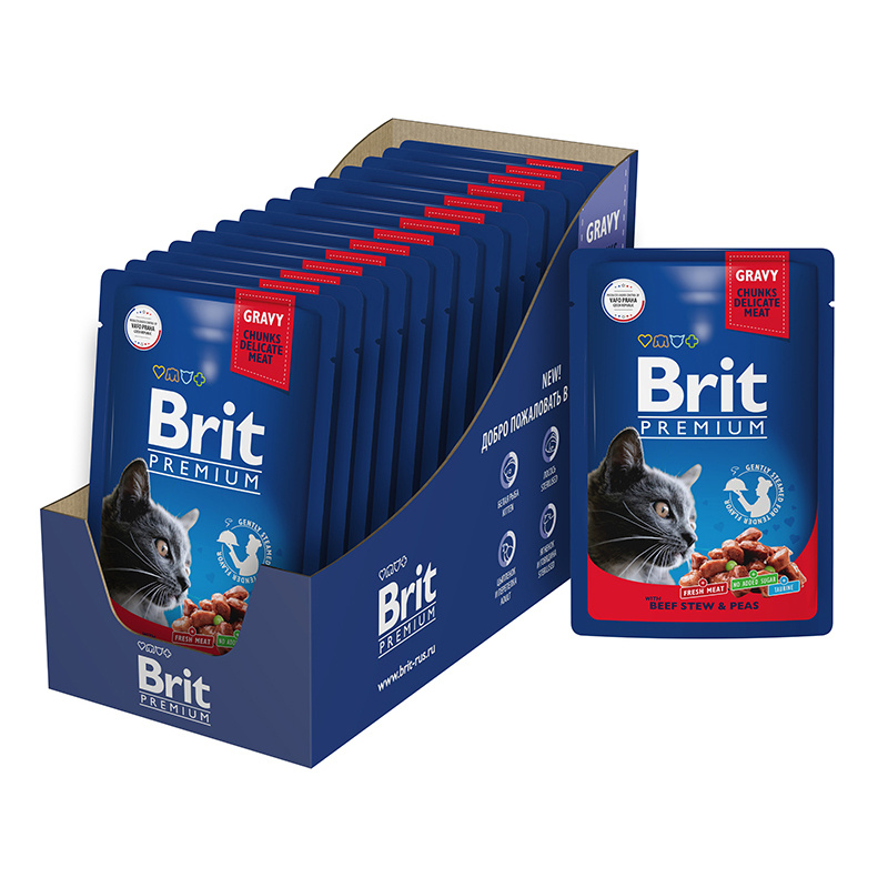 Влажный корм для кошек Brit Premium, беззерновой, с говядиной, с горошком 14 шт. х 85 г  #1