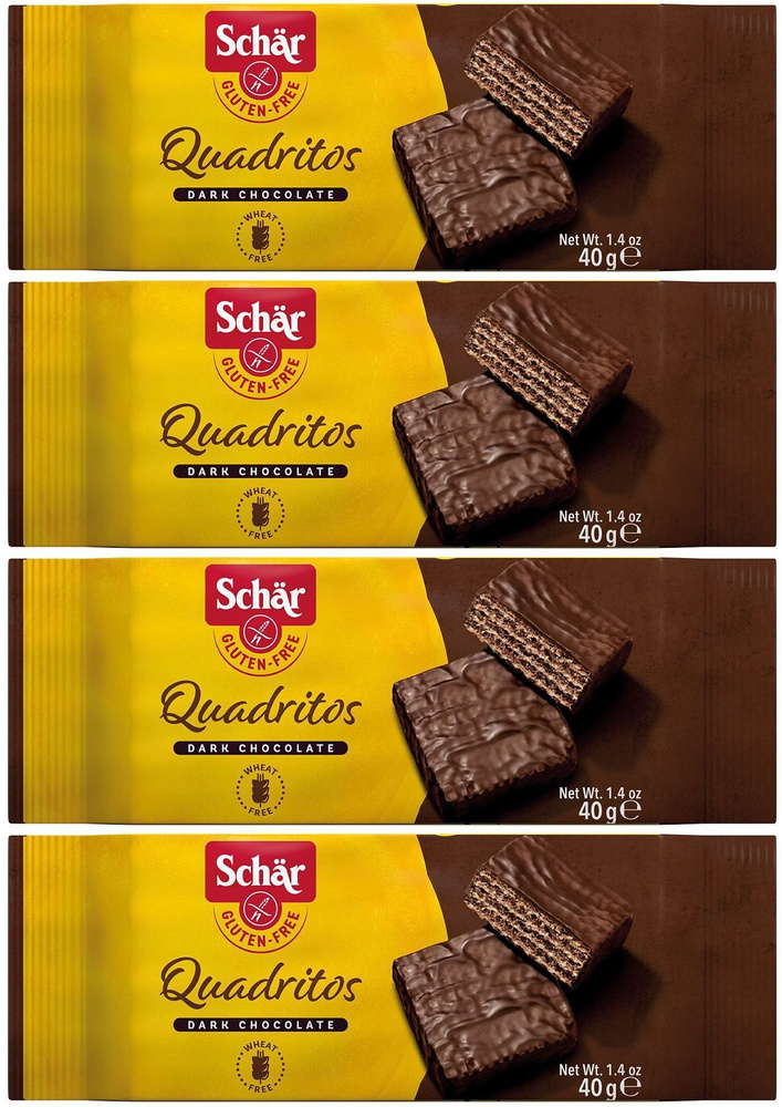 Вафли в тёмном шоколаде "Quadritos" без глютена, 40г*4 шт #1