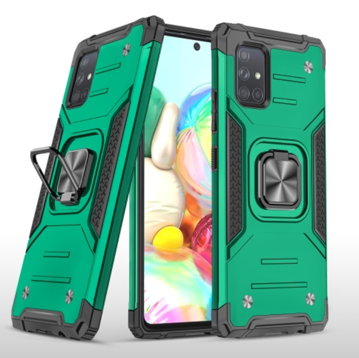 Противоударный чехол для Samsung Galaxy A71 A715 зеленый с пластиной для магнитного автодержателя и кольцом #1
