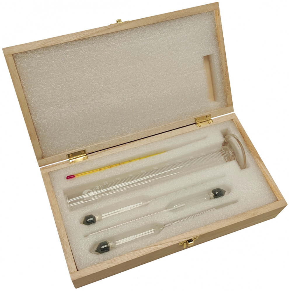 Спиртометры АСП-3 в деревянном боксе (набор ареометров + термометр жидкостной + стеклянный цилиндр)  #1