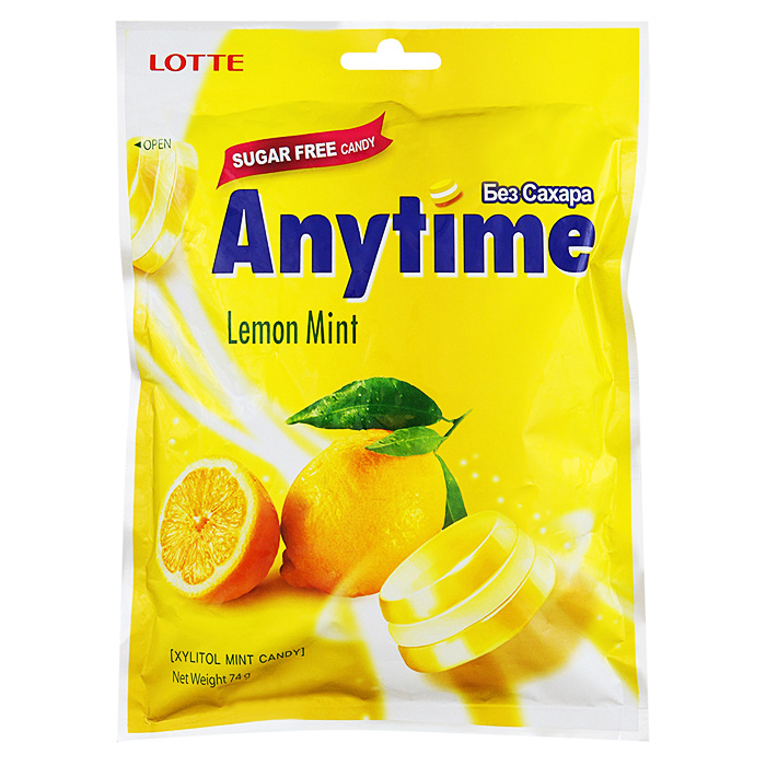 Lotte Карамель с ксилитолом без сахара Lotte Anytime Lemon Mint со вкусом лимона и мяты, 74 г  #1