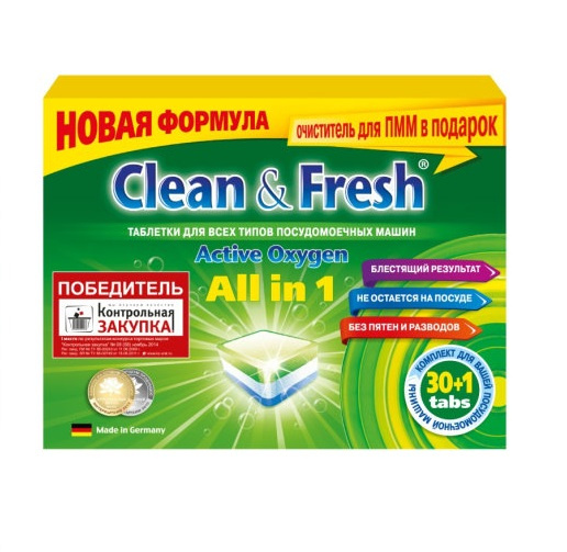 Таблетки для посудомоечных машин Clean & Fresh All in 1 (MidiPack), 30 ...