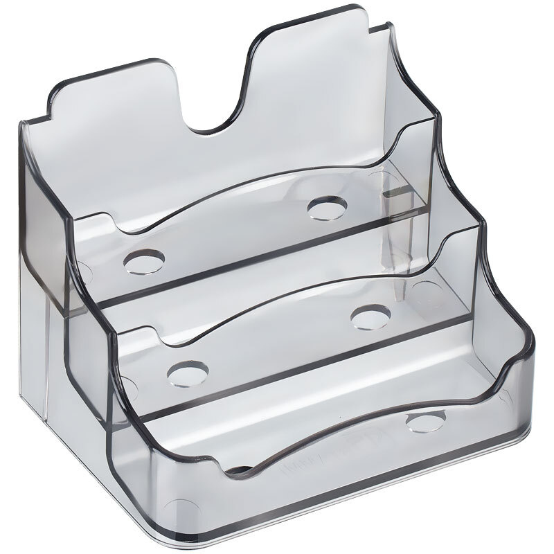 Подставка для визиток настольная СТАММ 70x102, 3 отделения, тонированная серая  #1