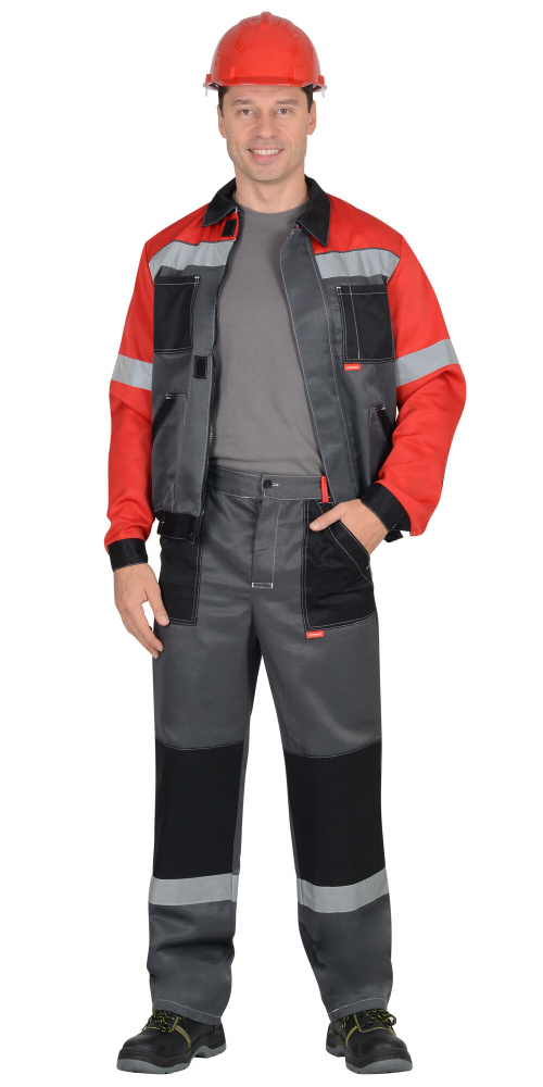 Костюм рабочий "СИРИУС-Лигор" куртка, брюки т.серый с красным и черным (103019) 56-182 СОП 50мм рабочий #1