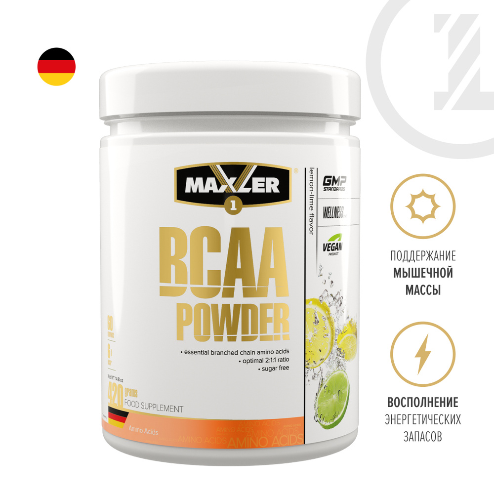 Аминокислоты Maxler BCAA Powder EU 420 гр, восстановление и набор массы, БЦАА, БЦА - Лимон-Лайм  #1