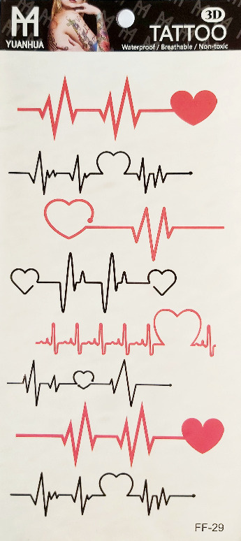 Тату 3D Импульс FF-29 / 21х9.5см / временная татуировка / переводная татуировка / тату сердечный ритм #1