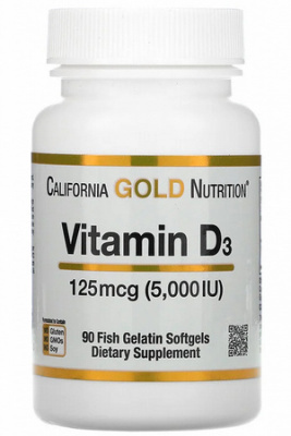 California Gold Nutrition, витамин D3, 125 мкг (5000 МЕ), 90 капсул #1