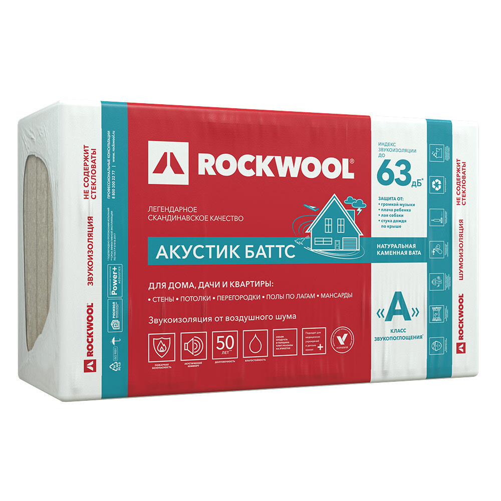 Шумоизоляция Rockwool Акустик Баттс 50х600х1000 мм 6 кв.м по низкой цене с  доставкой в интернет-магазине OZON (852484996)