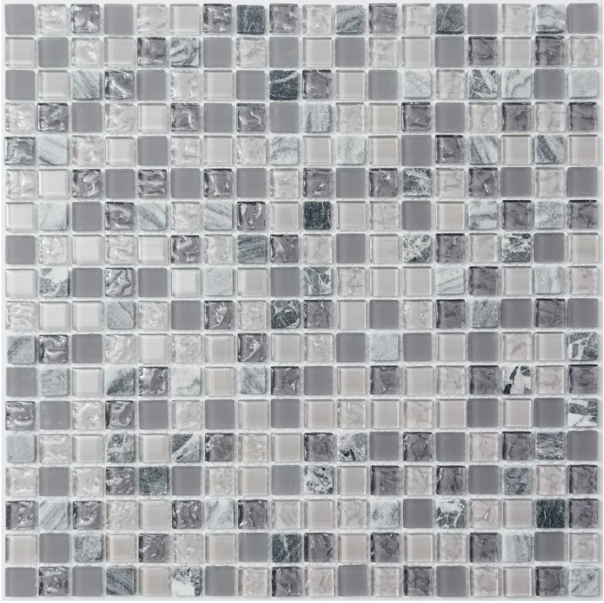 Плитка Мозаика из стекла и мрамора Sitka / на сетке 305х305 мм / размер квадратика 15x15x4 мм/ толщина #1
