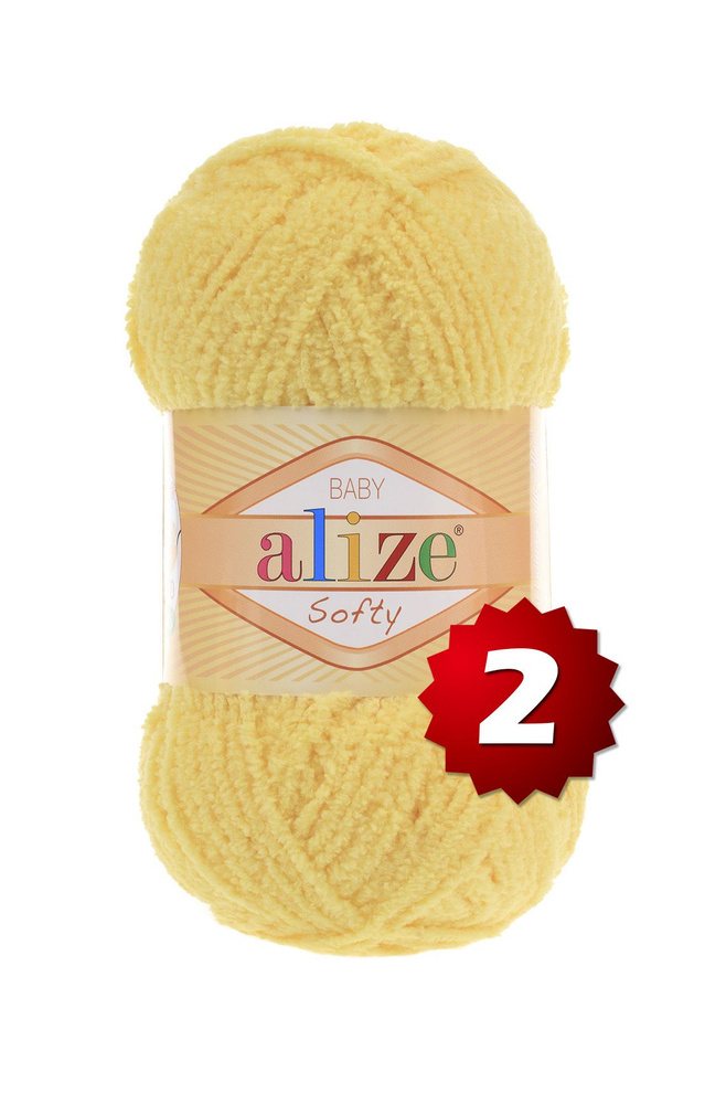 Пряжа Alize softy - 2 шт, светло-желтый (187), 115м/50г, 100% микрополиэстер/Ализе Софти/  #1