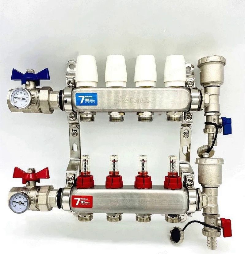 Коллекторная группа с расходомерами и кранами 1"x3/4" нерж. 4 выхода ViEiR арт. VR113-04  #1