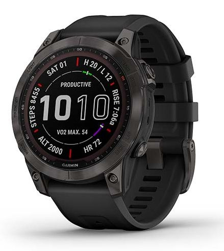 Умные часы Garmin Fenix 7 Sapphire Solar титановый серый с черным ремешком  #1