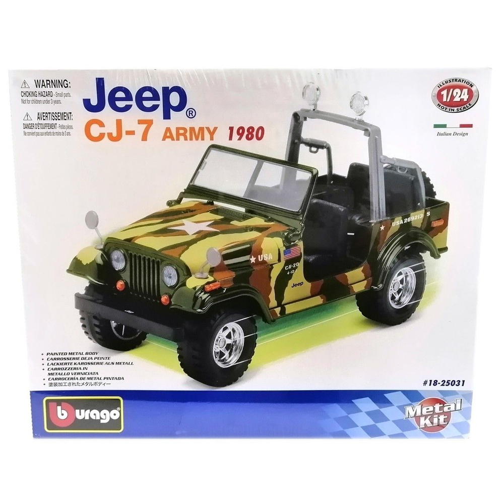 Jeep CJ-7 Army USA (1980) 1:24 сборная металлическая модель автомобиля  Bburago 18-25031 - купить с доставкой по выгодным ценам в интернет-магазине  OZON (765996846)