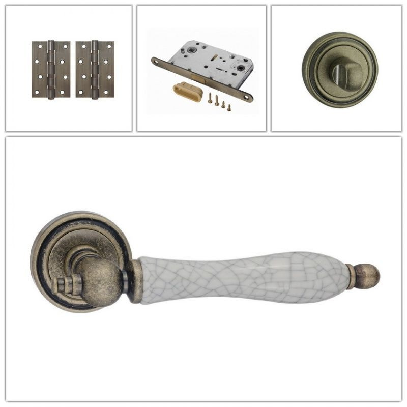 Комплект дверных ручек Renz INDH_615-16_OB/OC_MAGWC, состаренная бронза/керамика (ручка + завертка WC #1