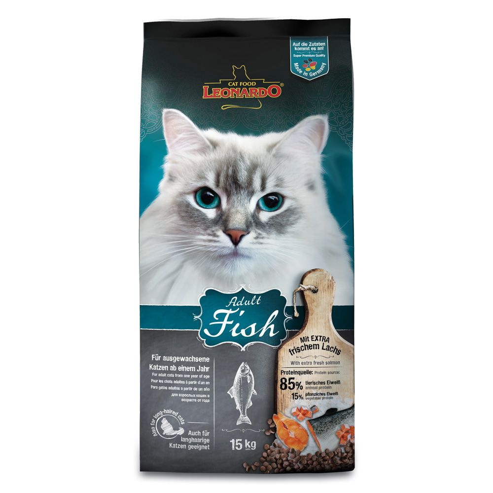 Сухой корм для взрослых кошек Leonardo Adult, с рыбой 15 кг - купить с  доставкой по выгодным ценам в интернет-магазине OZON (850429501)