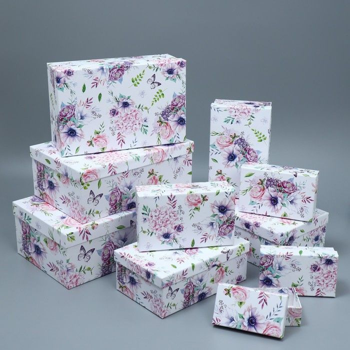 Набор коробок 10 в 1, упаковка подарочная, Цветы , 12 х 7 х 4 - 32.5 х 20 х 12.5 см  #1