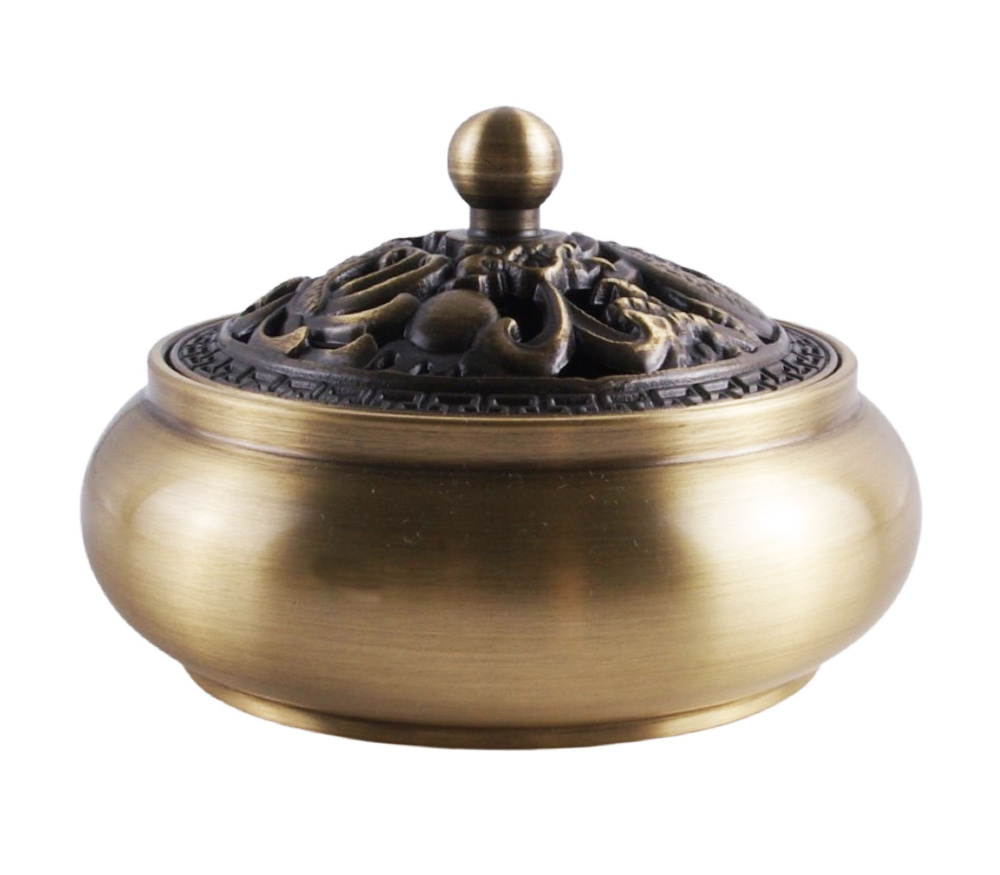 Курительница для благовоний "Золотой дракон". Латунь, прочеканка. Китай ...