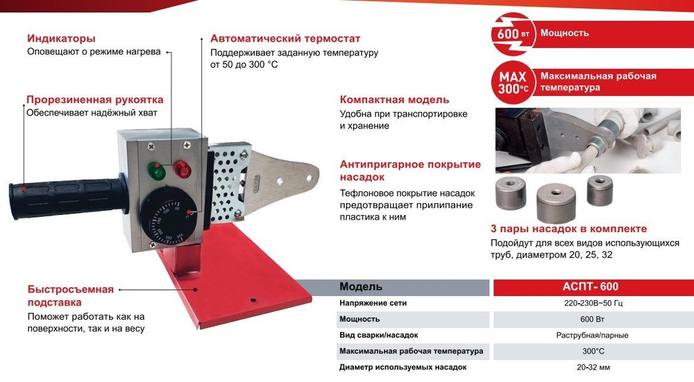 Аппарат для сварки ПВХ труб АСПТ-600 Ресанта - купить с доставкой по ...
