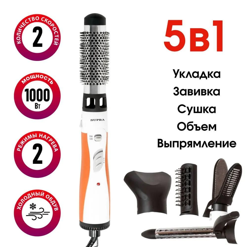 Фен-щетка для волос Supra PHS-2051, оранжевый, черный - купить по ...