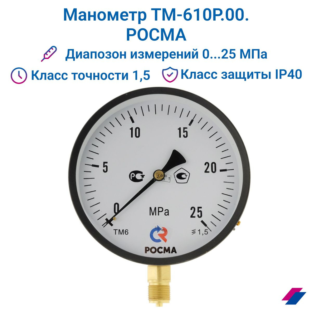 Манометр ТМ-610Р.00 (0...25 МПа) М20х1,5: класс точности-1,5 РОСМА #1