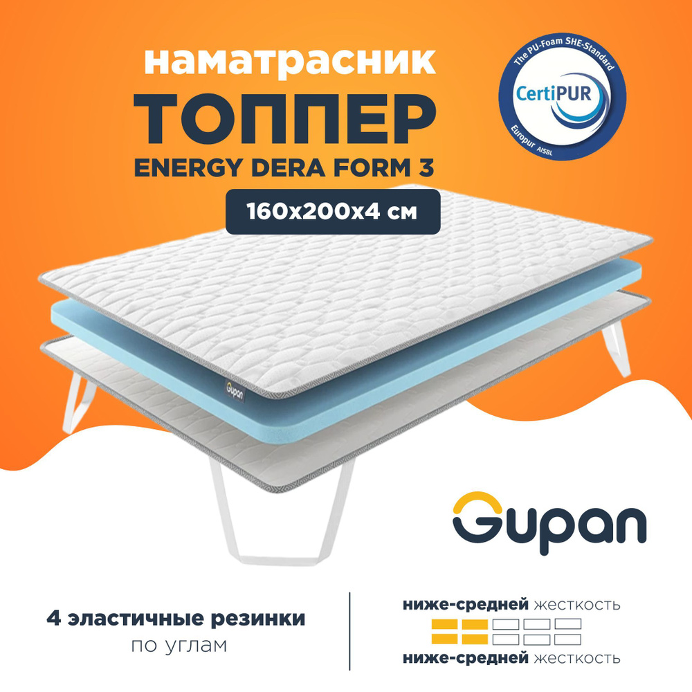 Gupan Топпер-наматрасник Gupan Energy Dera Form 3, Беспружинный, 160х200 см  #1