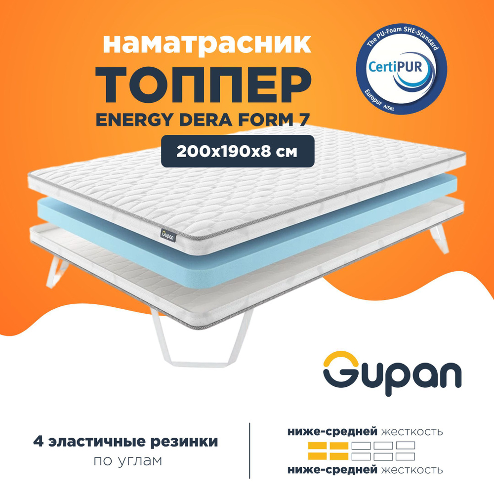 Gupan Топпер-наматрасник Gupan Energy Dera Form 7, Беспружинный, 200х190 см  #1