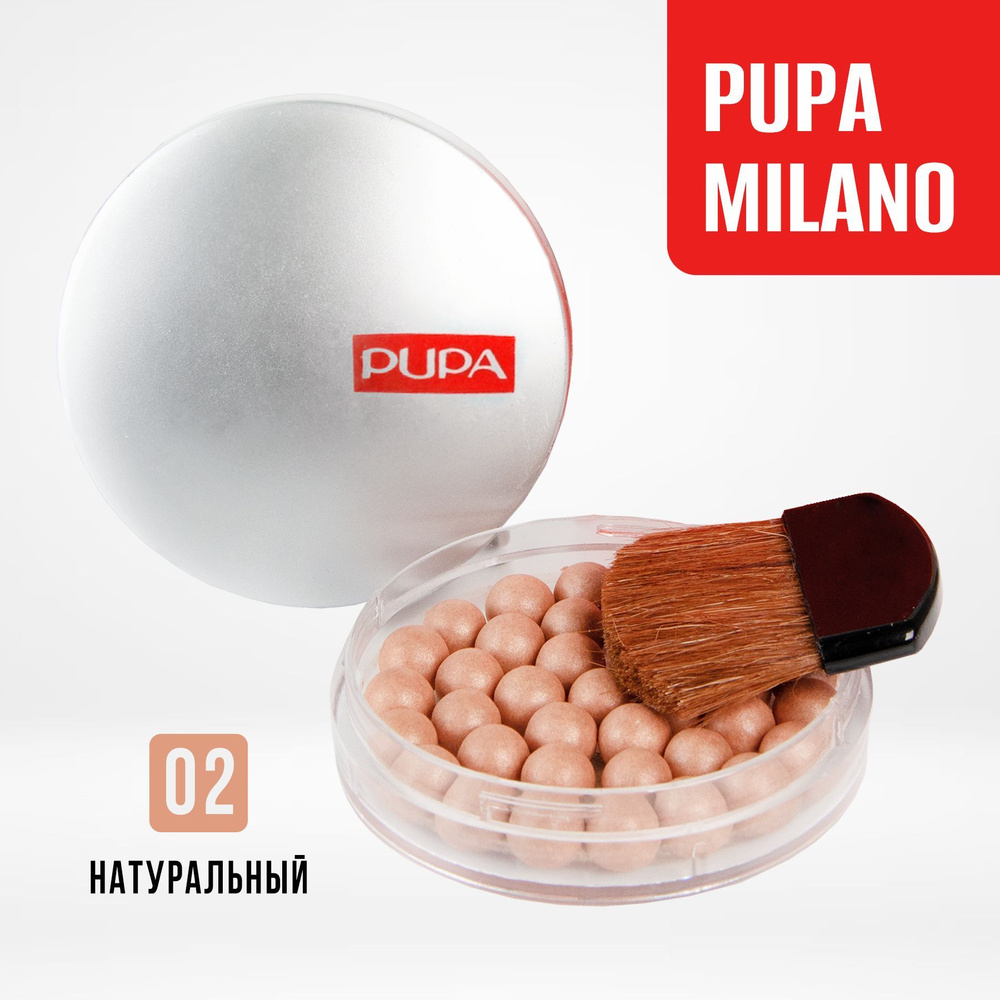 Румяна для лица Pupa Milano в шариках с кисточкой, тон 02 Натуральный ...