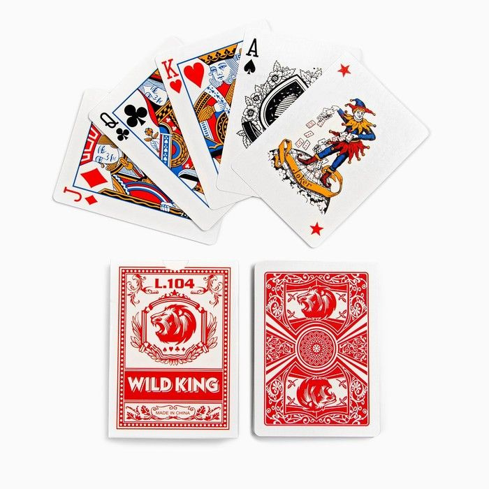 Карты игральные бумажные Wild King, 55 шт, 280 г/м2, красные, 6.3 х 8.8 см  #1