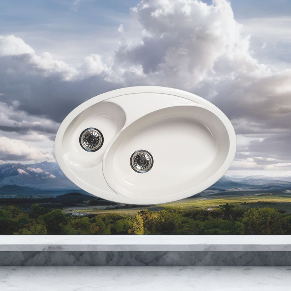 Мойка / раковина кухонная из мрамора, врезная с сифоном в комплекте, 16 ...