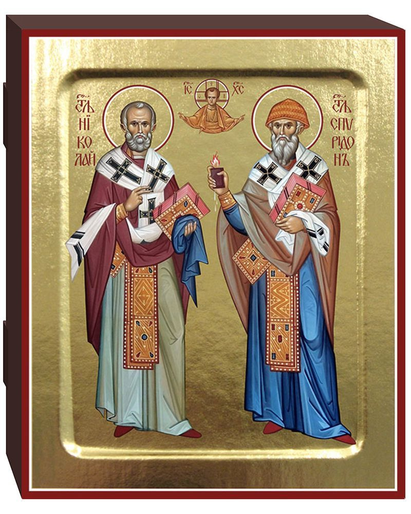 Икона "Святители Николай Чудотворец и Спиридон Тримифунтский", дерево ...