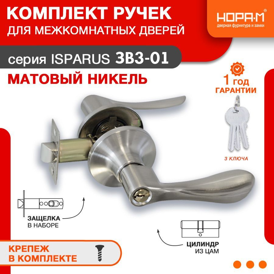 Ручка защелка НОРА-М Isparus ЗВ3 ISPARUS нажимная для межкомнатных дверей - Матовый никель - 01 - ключ/фиксатор #1