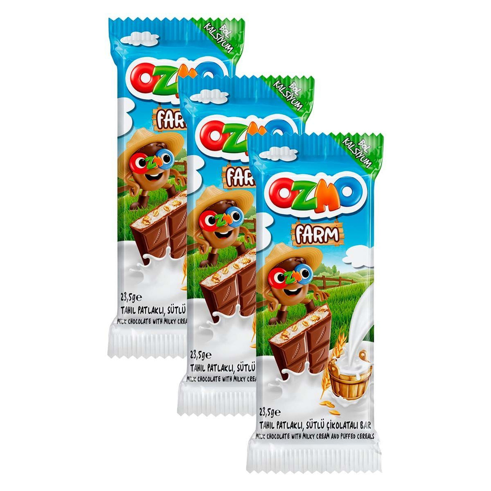 Молочный шоколад OZMO Farm с молочной начинкой и злаками (Турция), 23,5 ...