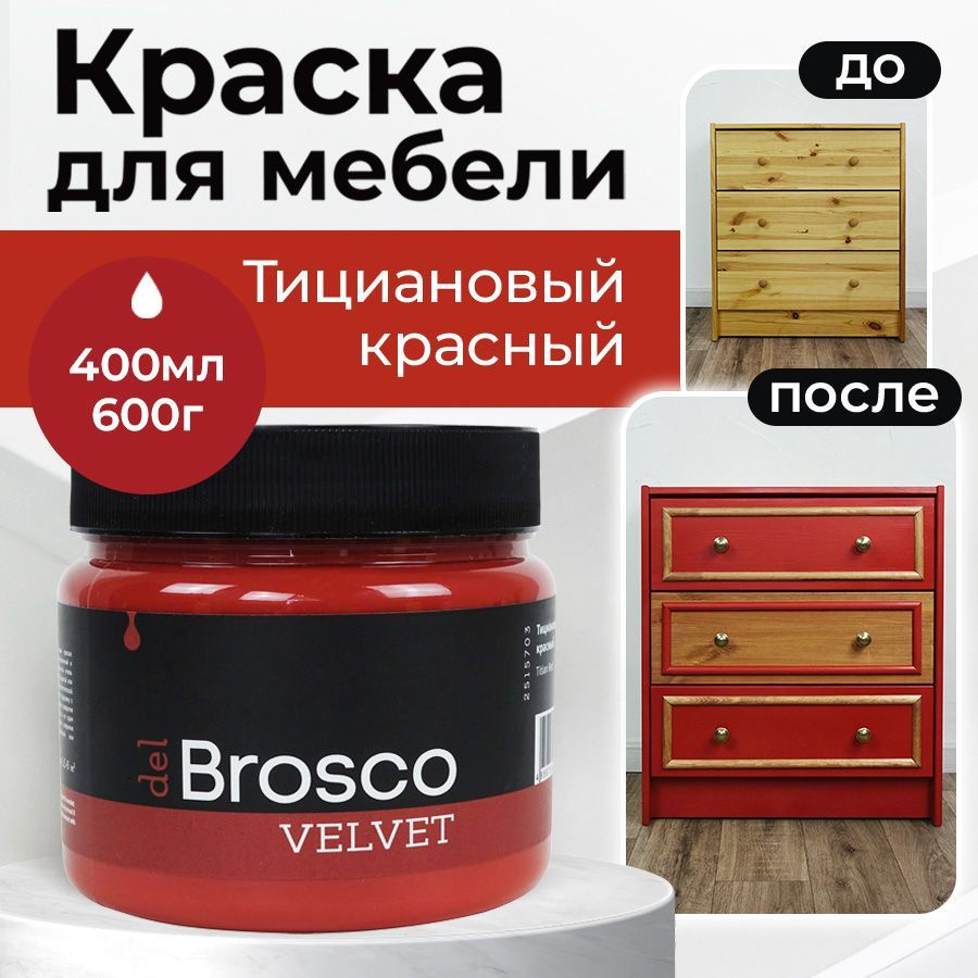 Краска для мебели и дверей, акриловая меловая матовая краска del Brosco для  дерева, металла, акриловые краски для декора и интерьера, 400 мл, ...