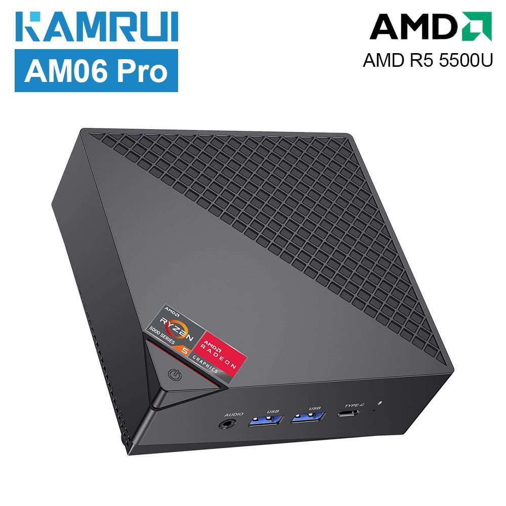 KAMRUI Мини-ПК AM06 Pro (AMD Ryzen 5 5500U, RAM 16 ГБ, SSD 512 ГБ, AMD  Radeon R5, Windows 11 Pro), 16+512, разноцветный