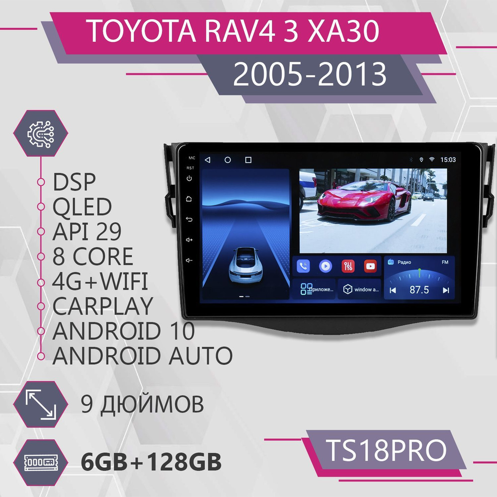 Штатная автомагнитола TS18Pro/ 6+128GB/для Toyota RAV4 3 XA30 F1/ Тойота  Рав4 3 ХА30/ магнитола Android 10/2din/ головное устройство/ мультимедиа/2  DIN - купить в интернет-магазине OZON с доставкой по России (1088002167)