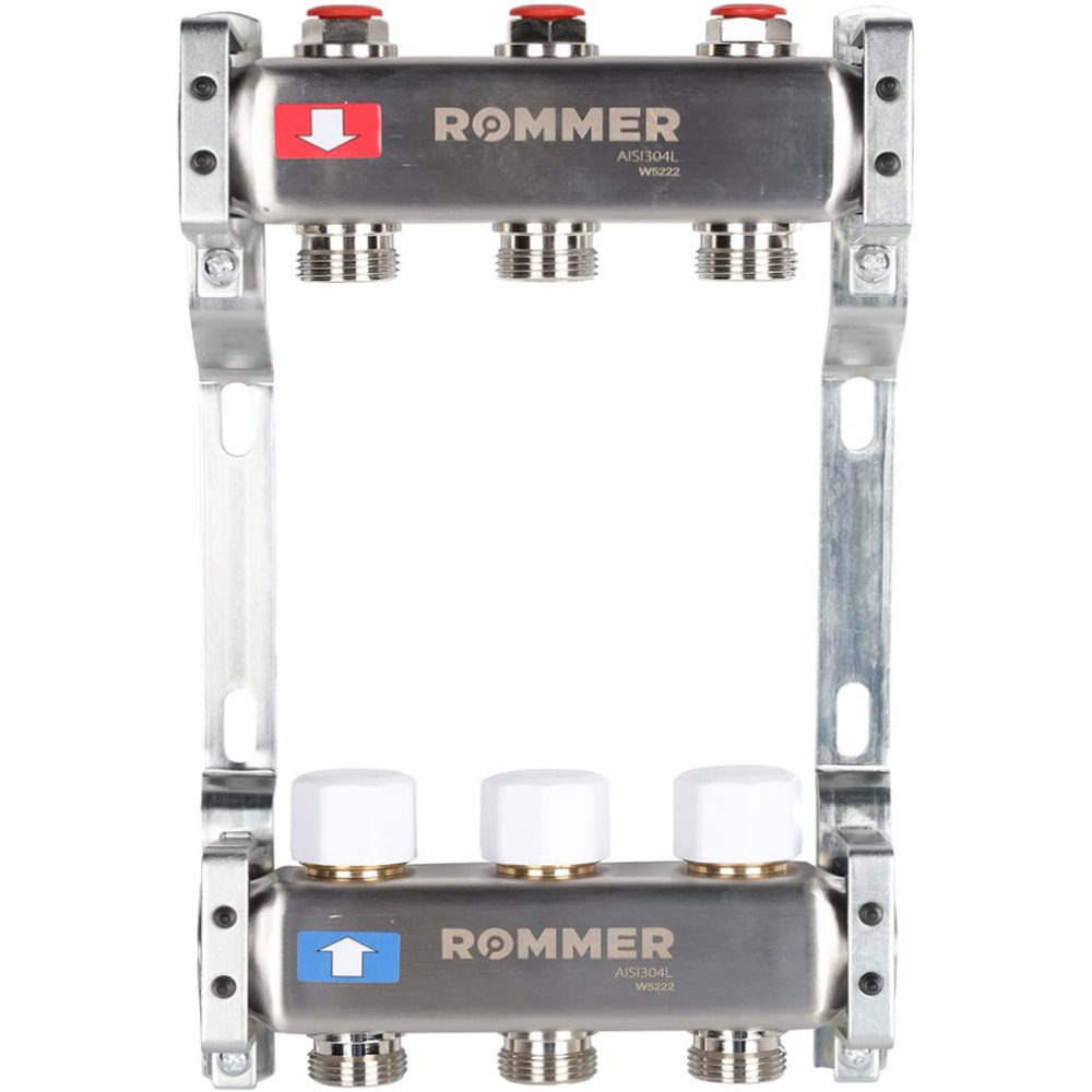 Коллектор для теплого пола ROMMER RMS-3200-000003 из нержавеющей стали без расходомеров 3 вых. #1