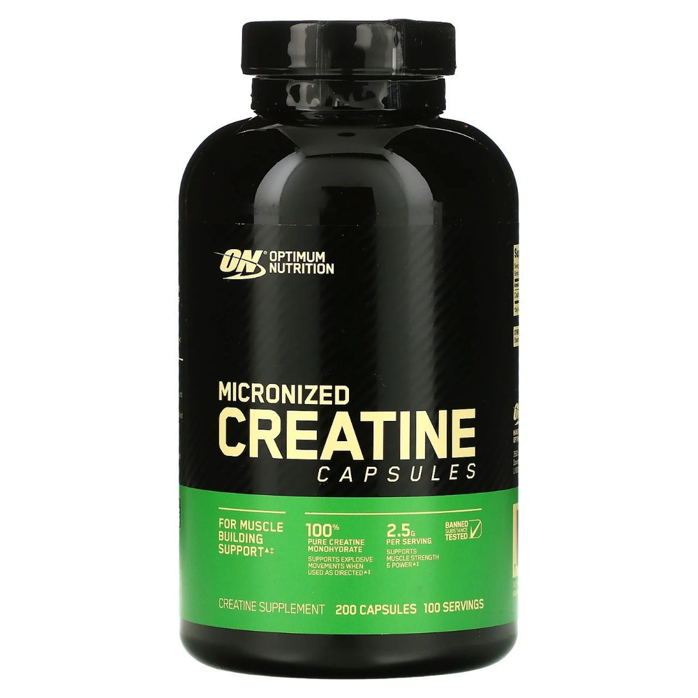 Optimum Nutrition, микронизированный креатин в капсулах, 200 капсул ...