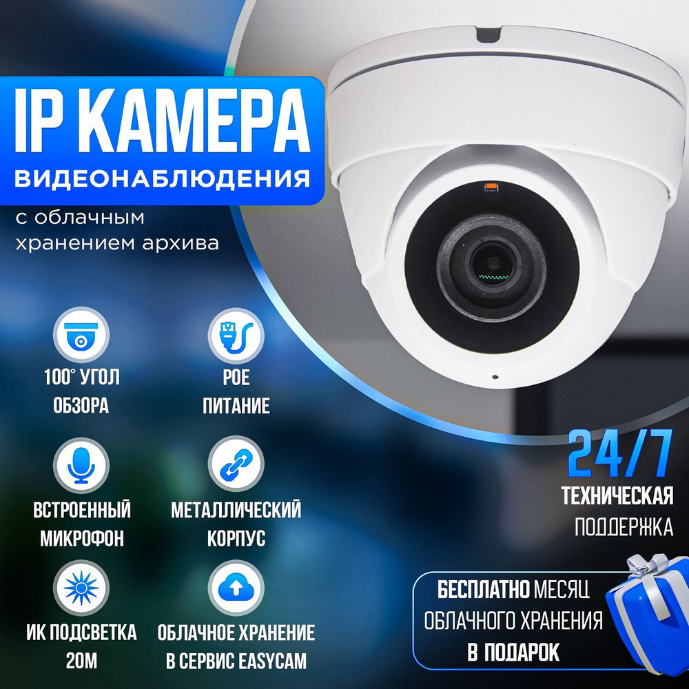 Купольная IP Камера видеонаблюдения для улицы и помещений с записью в  облако EasyCam